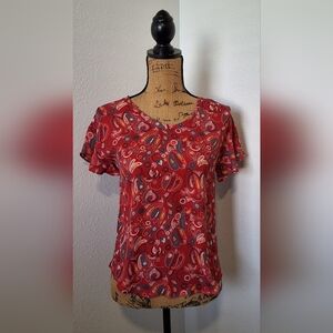 LOFT Red Paisley Short Sleeve Tee